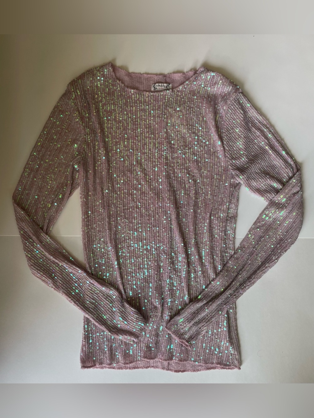 Free People Pink Sequin Long Sleeve Top